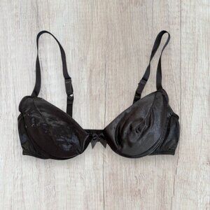 VICTORIA'S SECRET Style 1277 Black Satin Push Up Gold Label Vintage USA Bra 36A